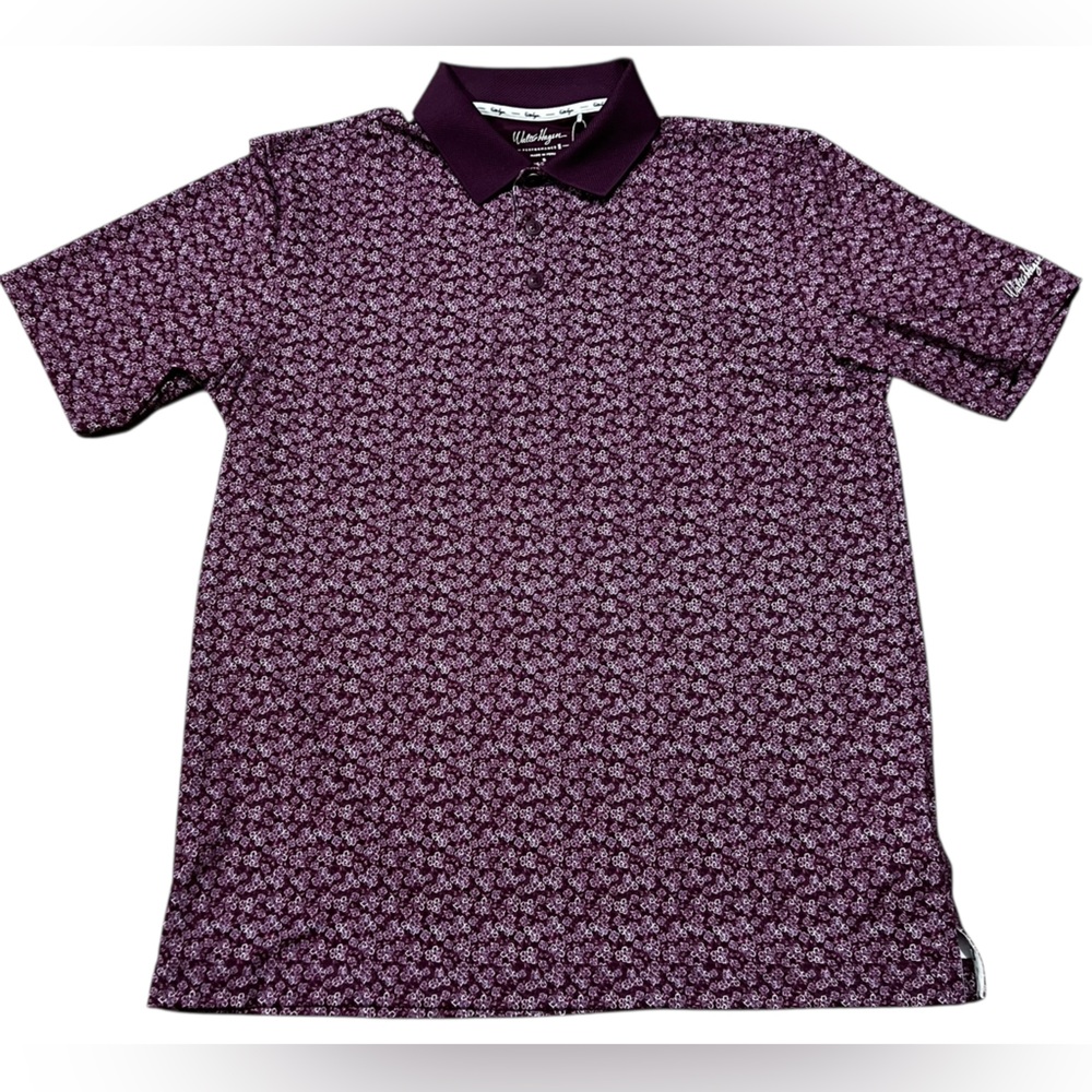 Walter Hagen men’s dogwood ditsy beet purple golf polo shirt size‎ small UPF 50